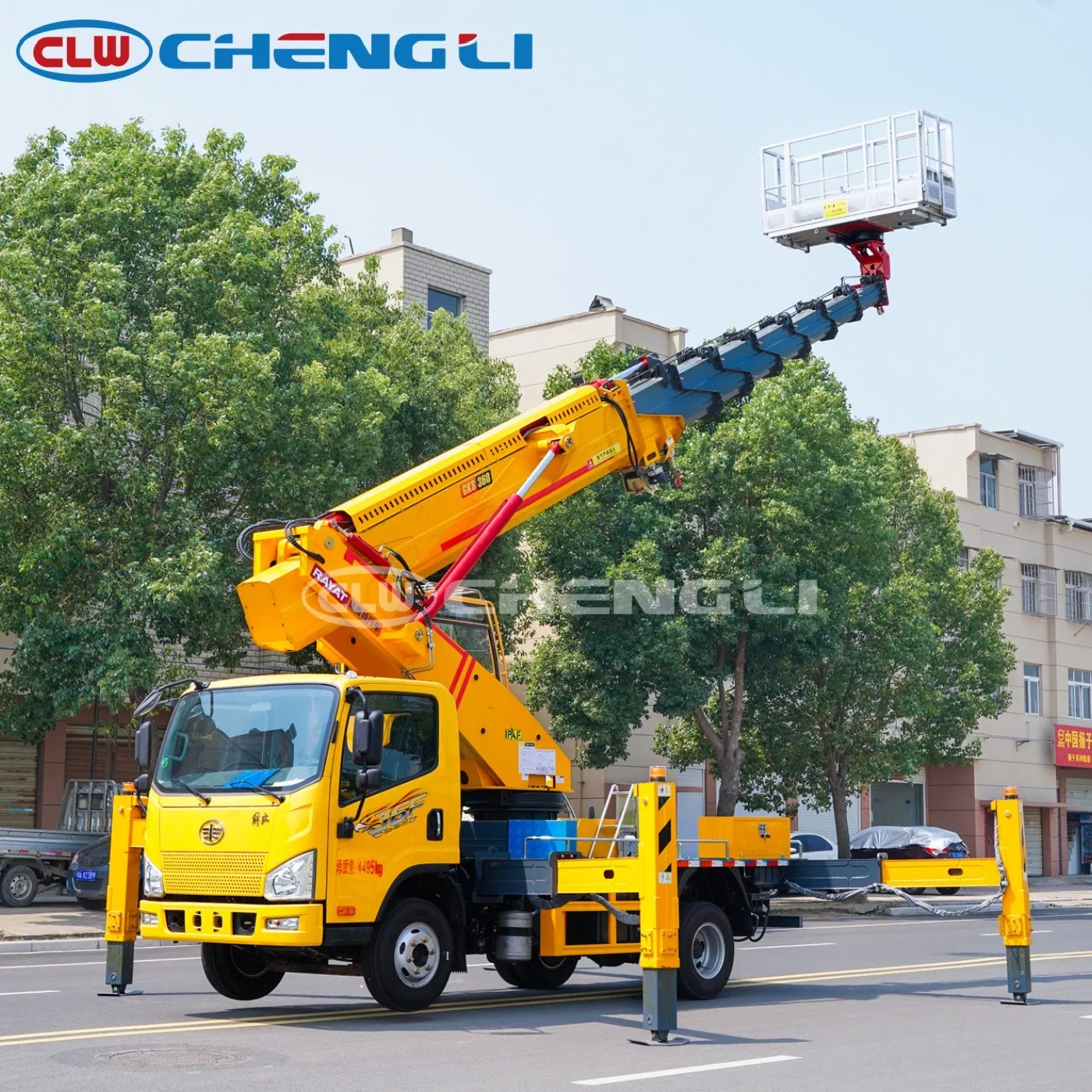 รถกระเช้า Dongfeng 194 แรงม้า 4×2 ระดับกลาง รุ่น CLW5110JGK6HX ช่วงยก 20–25 ม. ตัวรถ 9.4–10.4 ม.