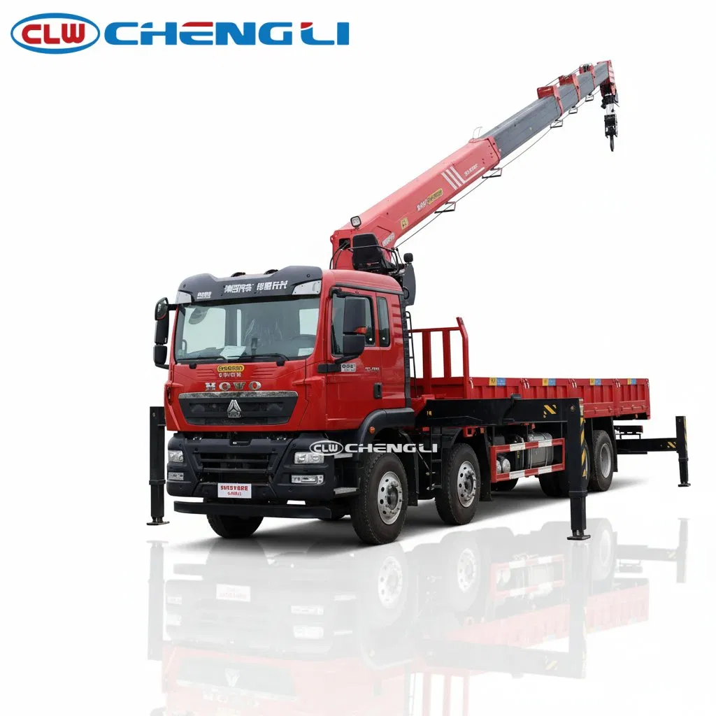 รถเครน HOWO 8×4 14 ตัน SQS350-5 แขนห้าม้วน ยกสูง 21.3 ม. พร้อมตารางโหลดเต็ม กระบะ 13 ลบ.ม.